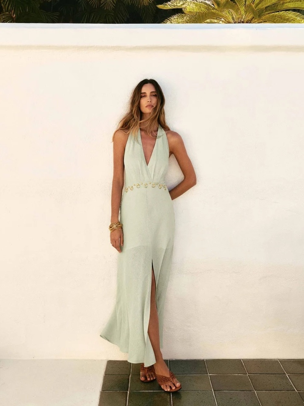NWT Vix Paula Hermanny Hailey Green Halter Midi Dress